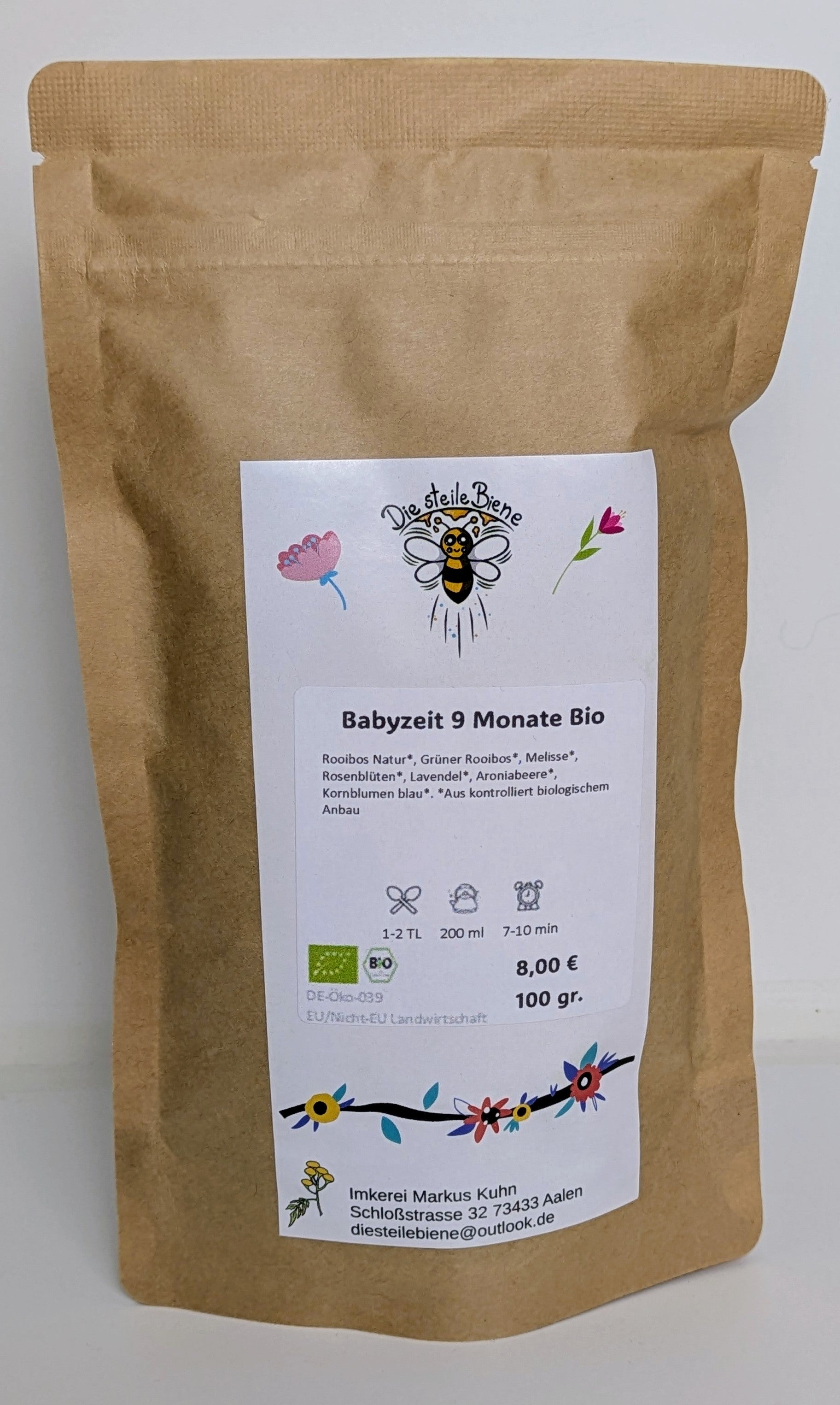Babyzeit 9 Monate Tee – Beruhigende Mischung aus Rooibos, Melisse, Rosenblüten und Lavendel aus kontrolliert biologischem Anbau