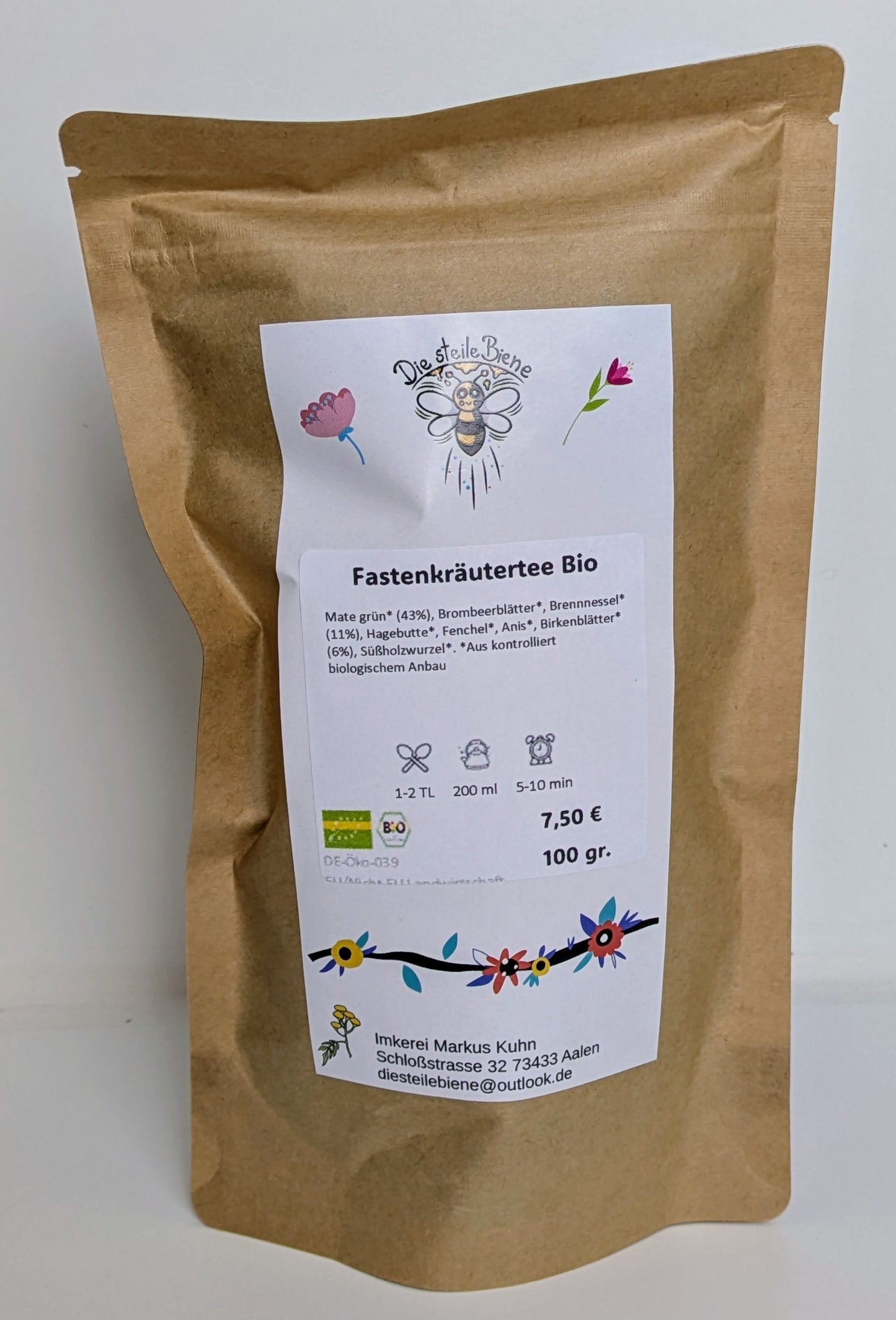 Fastenkräuter Bio Tee – Erfrischende Mischung aus Mate, Fenchel, Brennnessel, Hagebutte und weiteren Kräutern aus kontrolliert biologischem Anbau