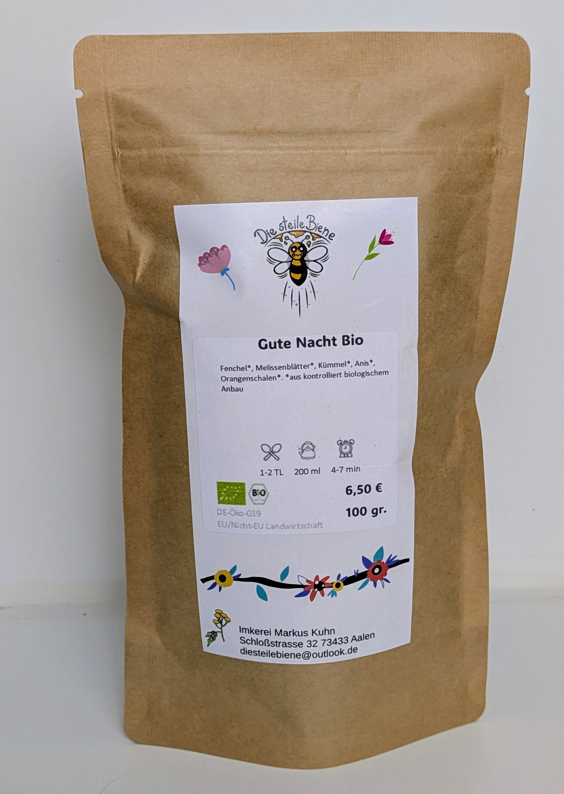 Gute Nacht Bio-Tee – Beruhigender Kräutertee mit Fenchel, Melisse, Anis & Kümmel aus kontrolliert biologischem Anbau