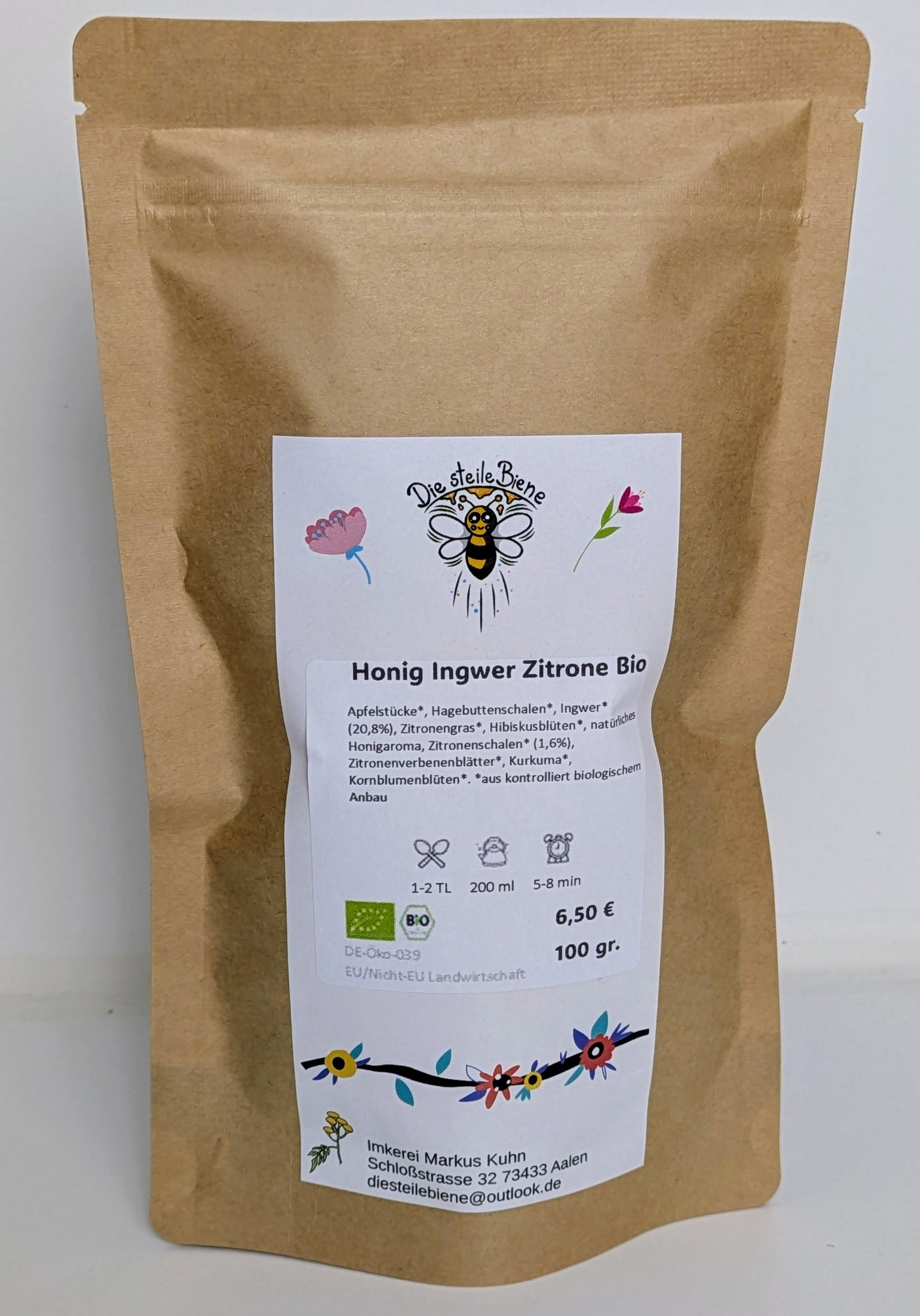 Bio-Tee Honig Ingwer Zitrone – Wärmender Tee mit Ingwer, Zitronengras & Honigaroma aus kontrolliert biologischem Anbau