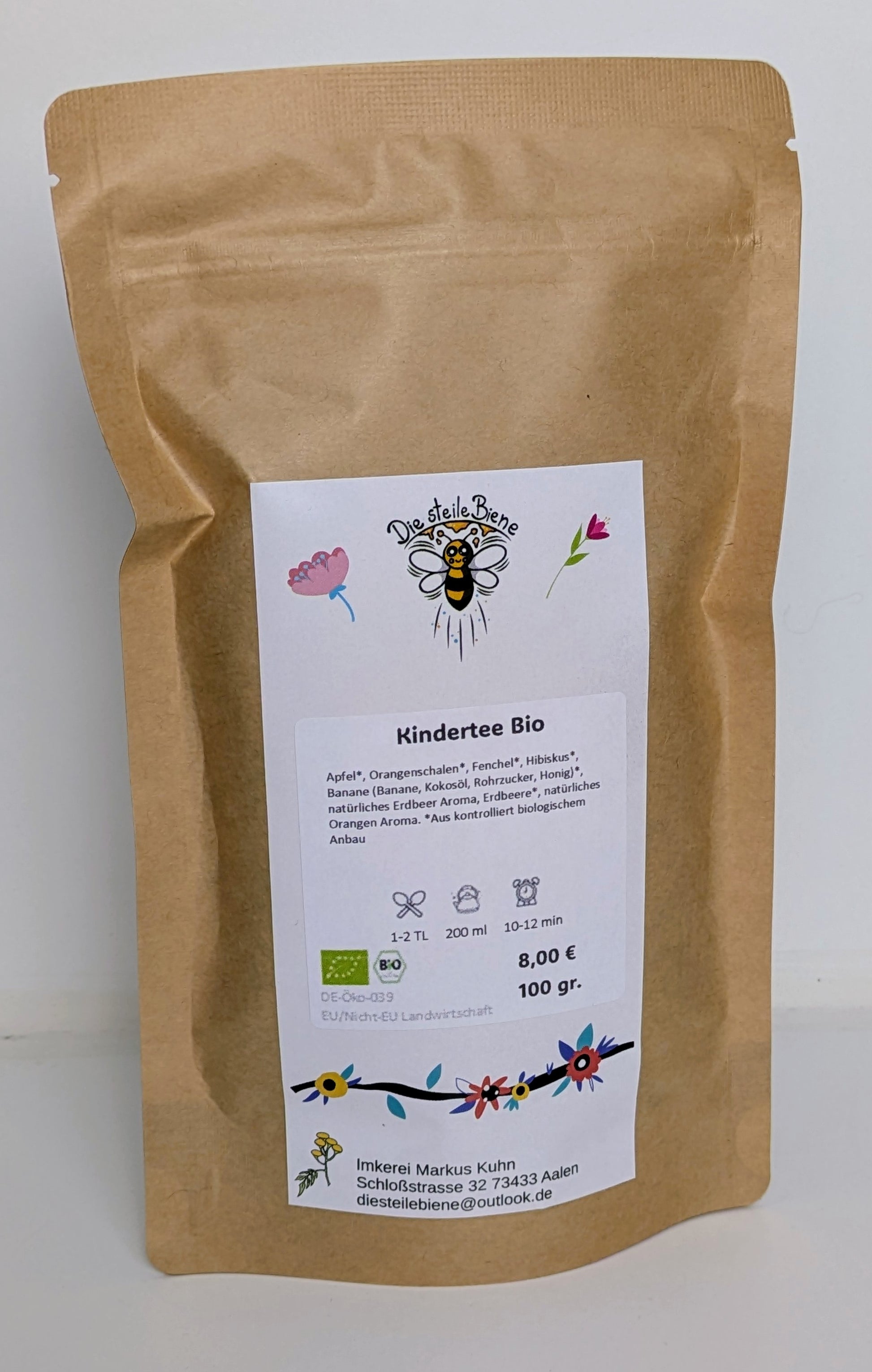 Kindertee – Fruchtige Mischung aus Erdbeere, Orange, Apfel und Fenchel für die Kleinen aus kontrolliert biologischem Anbau