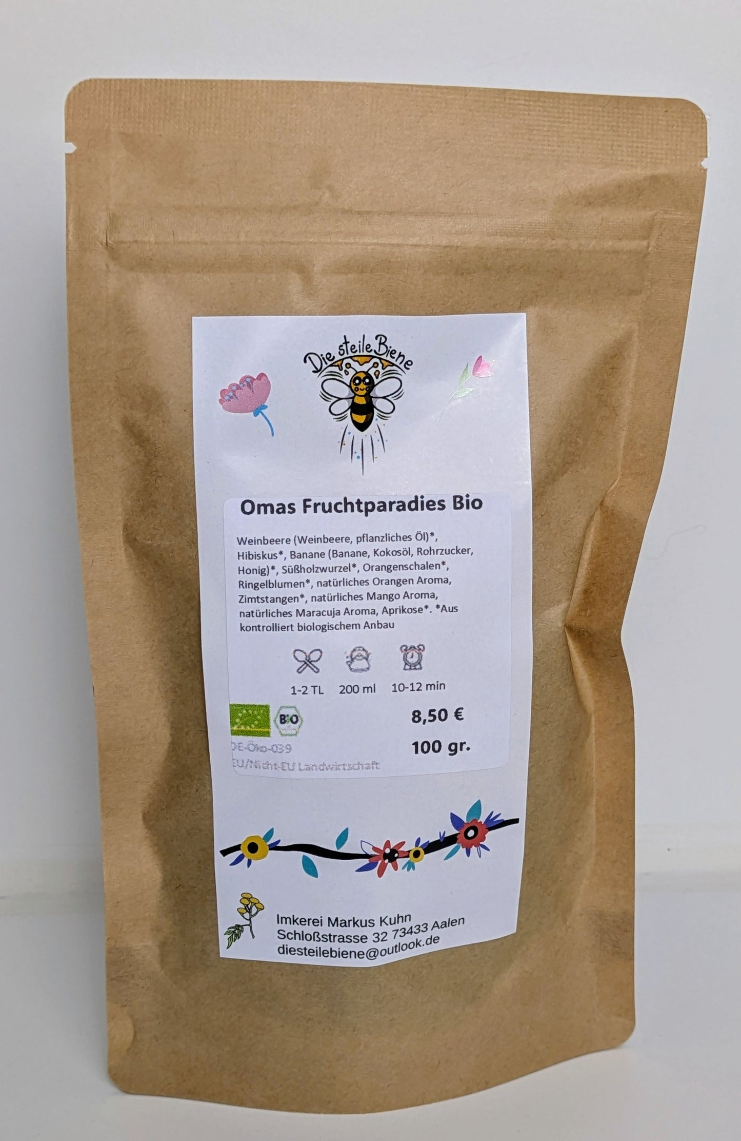 Omas Fruchtparadies Tee – Exotische Mischung aus Mango, Maracuja, Orange, Hibiskus und weiteren Früchten aus kontrolliert biologischem Anbau