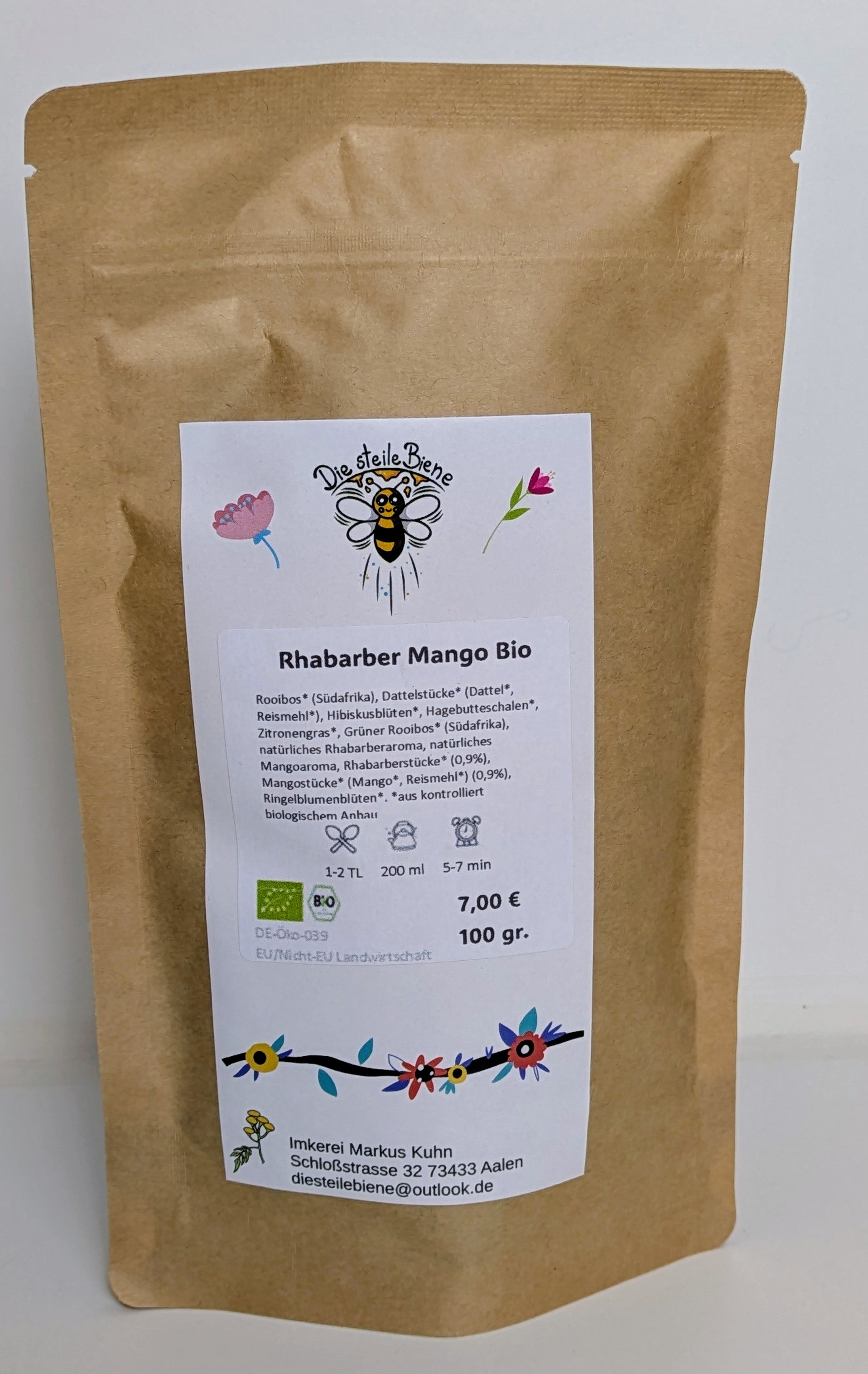 Bio-Rooibos Tee mit Rhabarber & Mango – Fruchtig-milder Tee aus Südafrika, koffeinfrei & aus kontrolliert biologischem Anbau