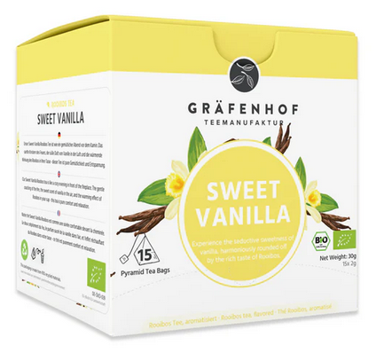 Sweet Vanilla Tee – Bio-Rooibos mit Vanille, Tonkabohne & Zitrusöl für ein aromatisches Geschmackserlebnis