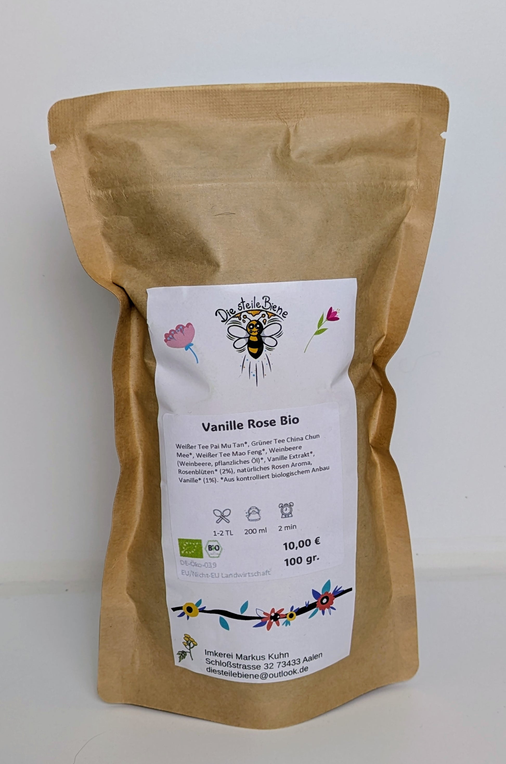 Vanille Rose Tee – Zarte Mischung aus Weißem Tee, Grüner Tee, Rosenblüten und Vanille aus kontrolliert biologischem Anbau