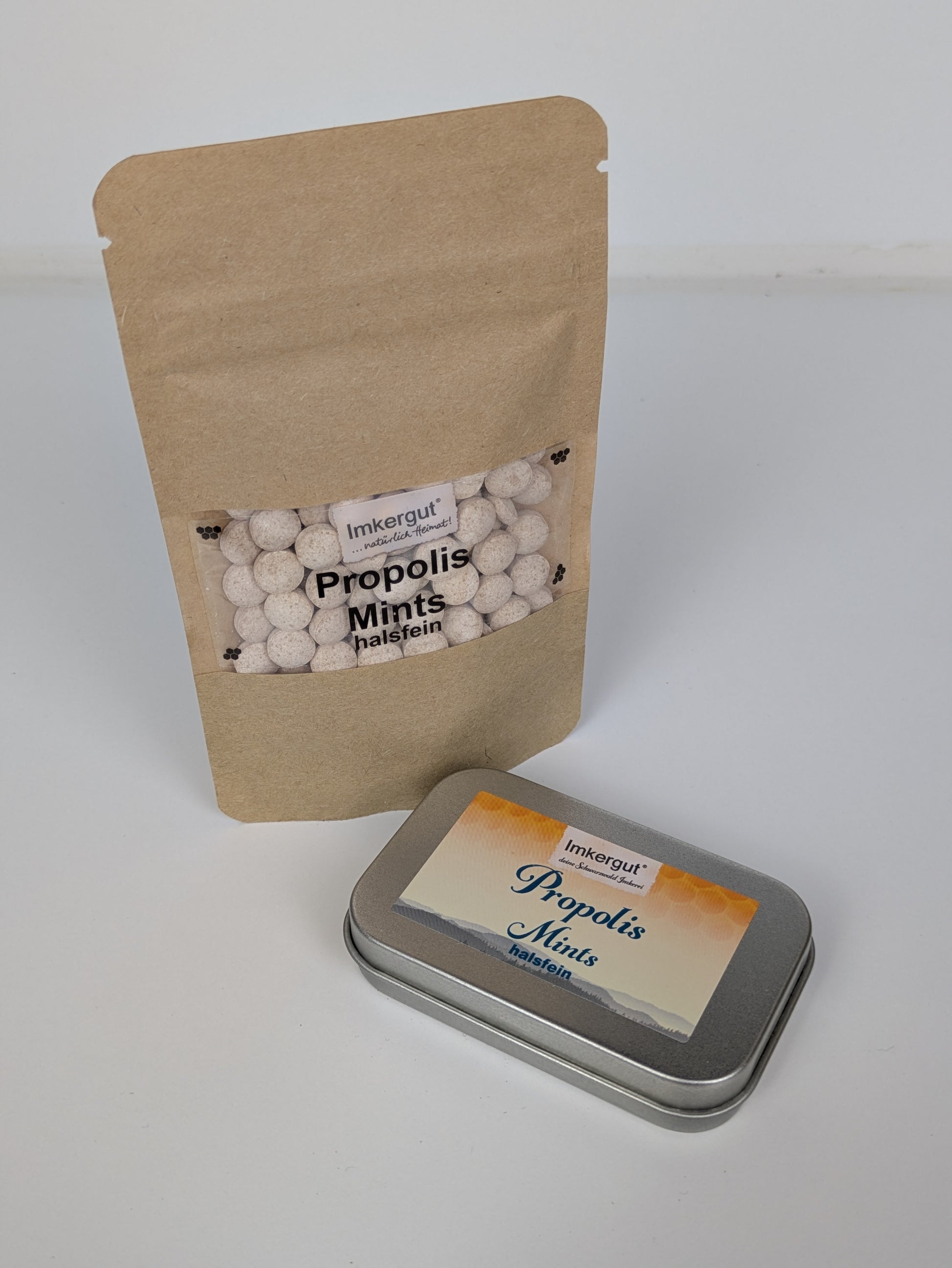 „Imkergut Propolis Mints – handliche Metalldose mit 50 Minz-Pastillen, erhältlich bei Die Steile Biene“
